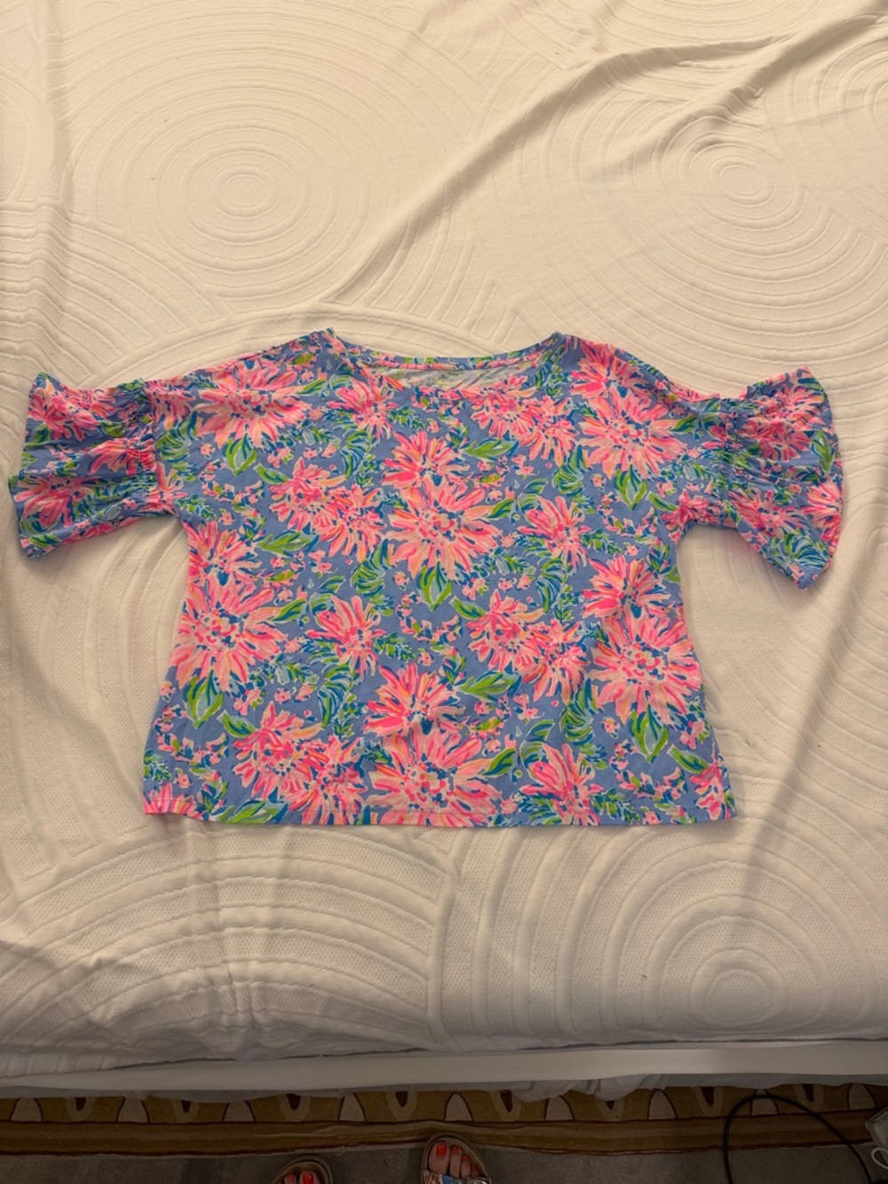 Lilly Pulitzer XL Ziva Top ruffle sleeve Sunrise Bay blue peri - Picture 3 of 6